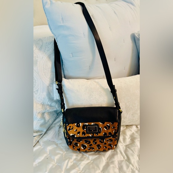Fossil Black and Tan Crossbody Leopard Print Bag - Picture 1 of 10